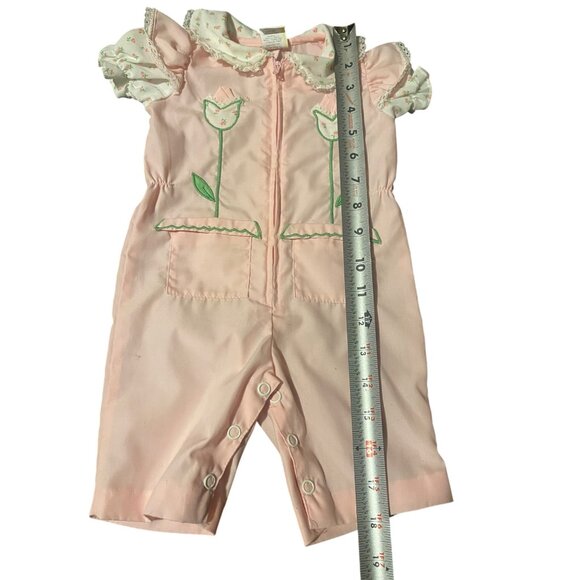 Vintage Pink Baby Jumper With Tulip Embroidery & Front Pockets 0-3 Months - Picture 4 of 6